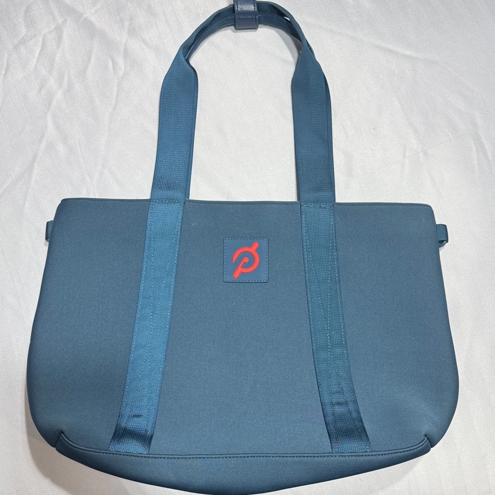 Peloton Teal-Blue Laptop Tote with Red Logo Accent